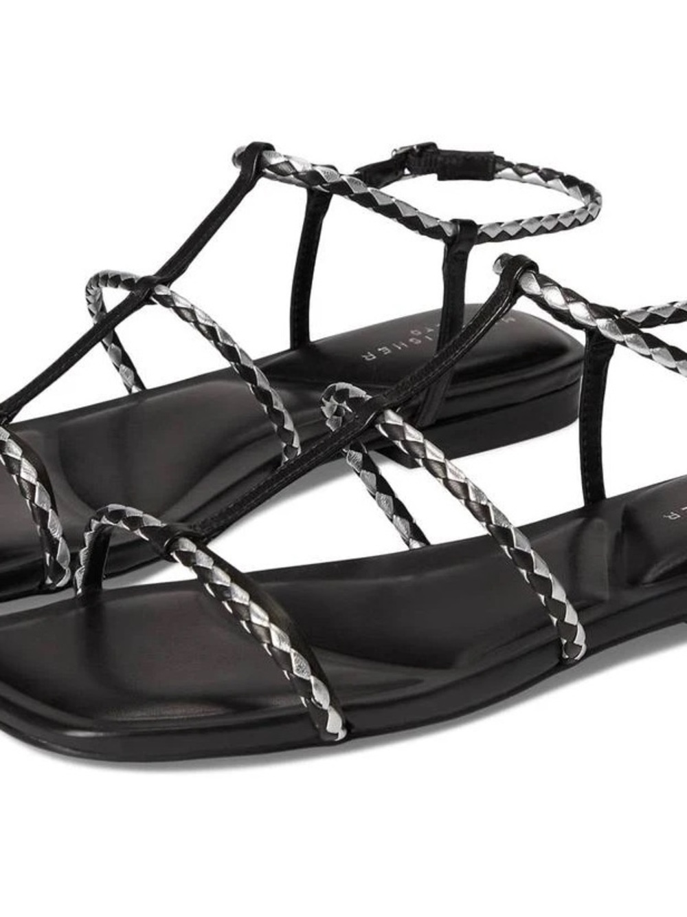Marc Fisher Black Sandals with Silver Braided Straps Size 11